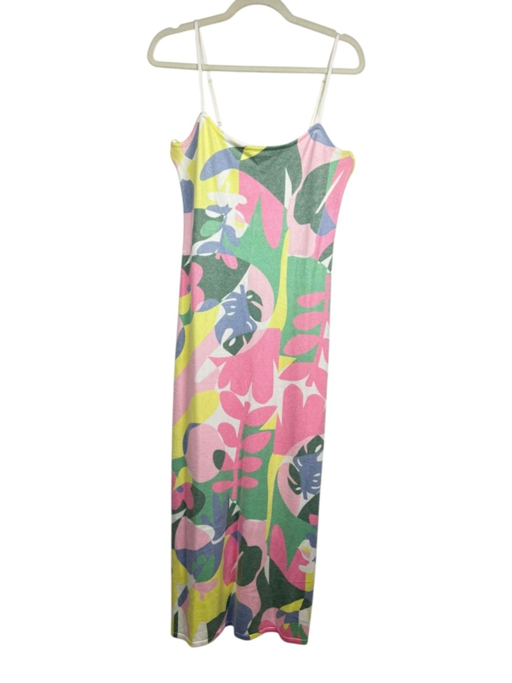 LE LIS Maxi Dress Adjustable Straps Multicolor Floral Print Size L Y2K Tropical